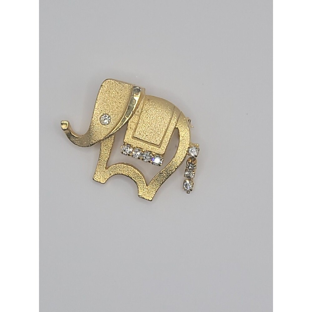 Vintage Gold Tone Elephant Brooch Pin Clear Pave Rhinestone Safari Animal Pin‎